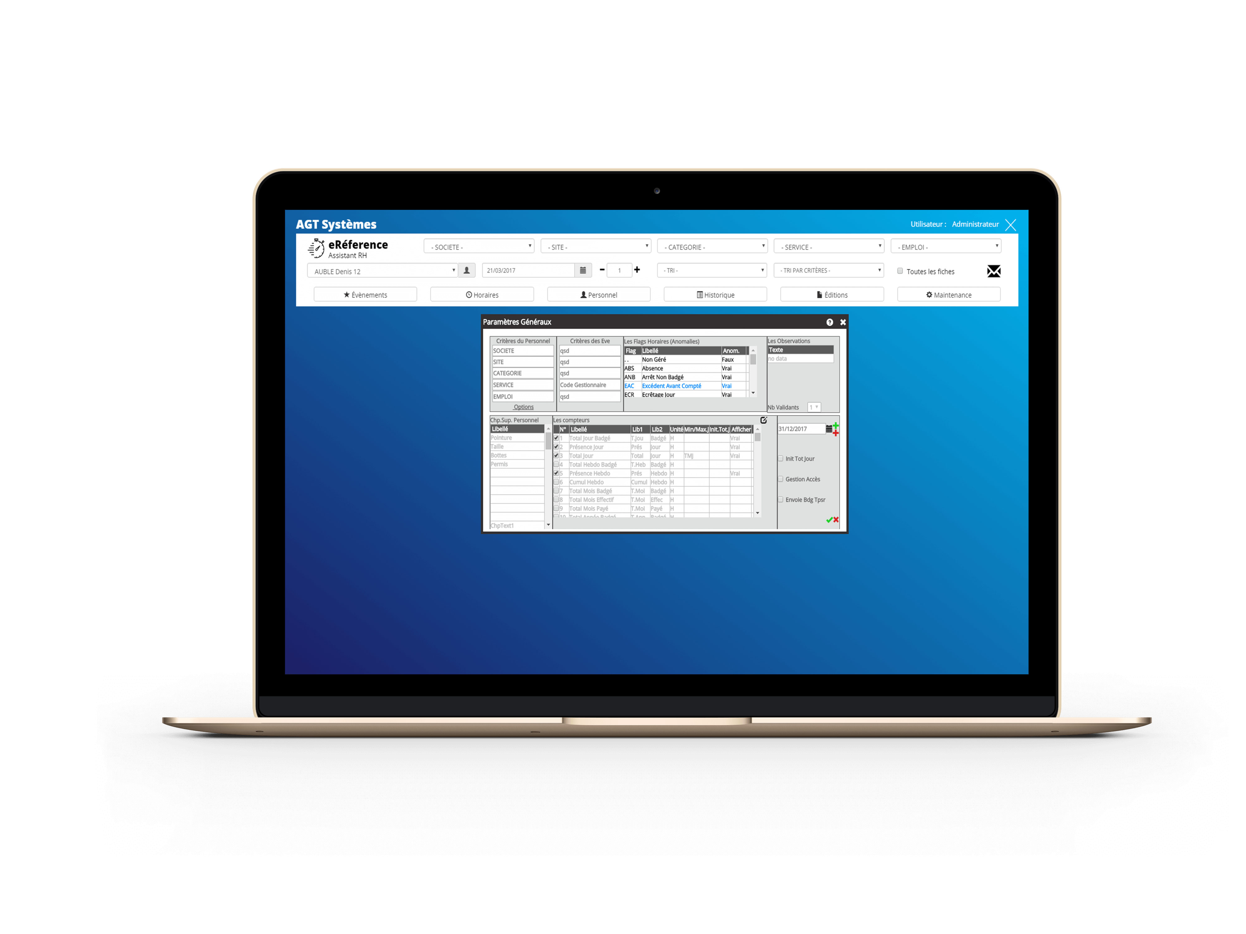 paramètre généraux du logiciel de gestion de temps
